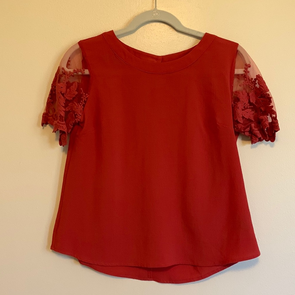 Rust Orange Business Casual Blouse with Detail Sleeve